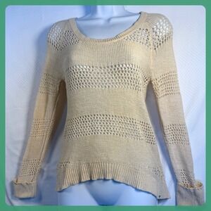Roxy Small Cream Crochet Knit Long Sleeve Pullover Sweater Beach Cover Up‎